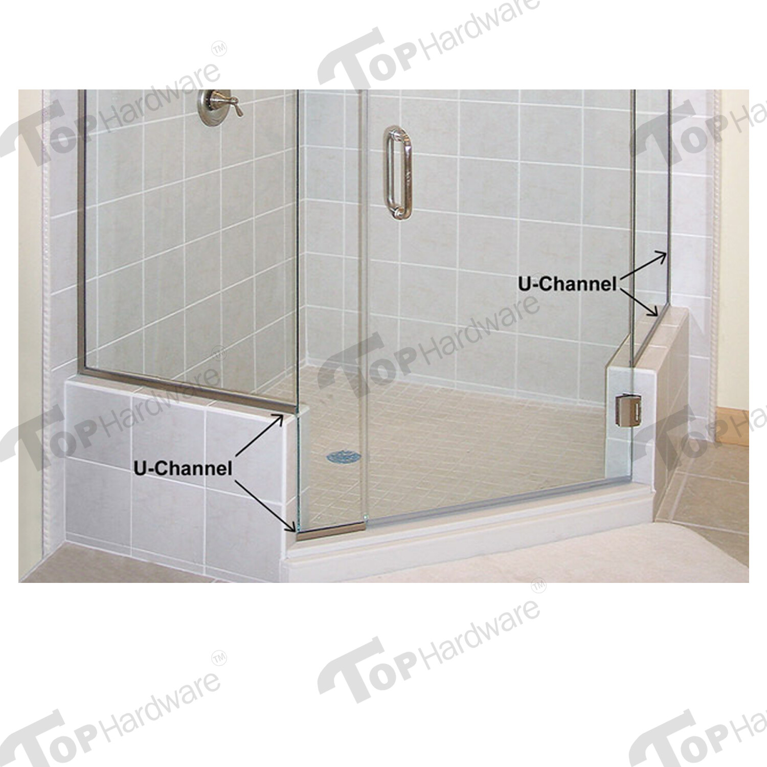 Aluminum Fixed Panel Shower Door U Channel for 3/8" Thick Glass 95 in Length