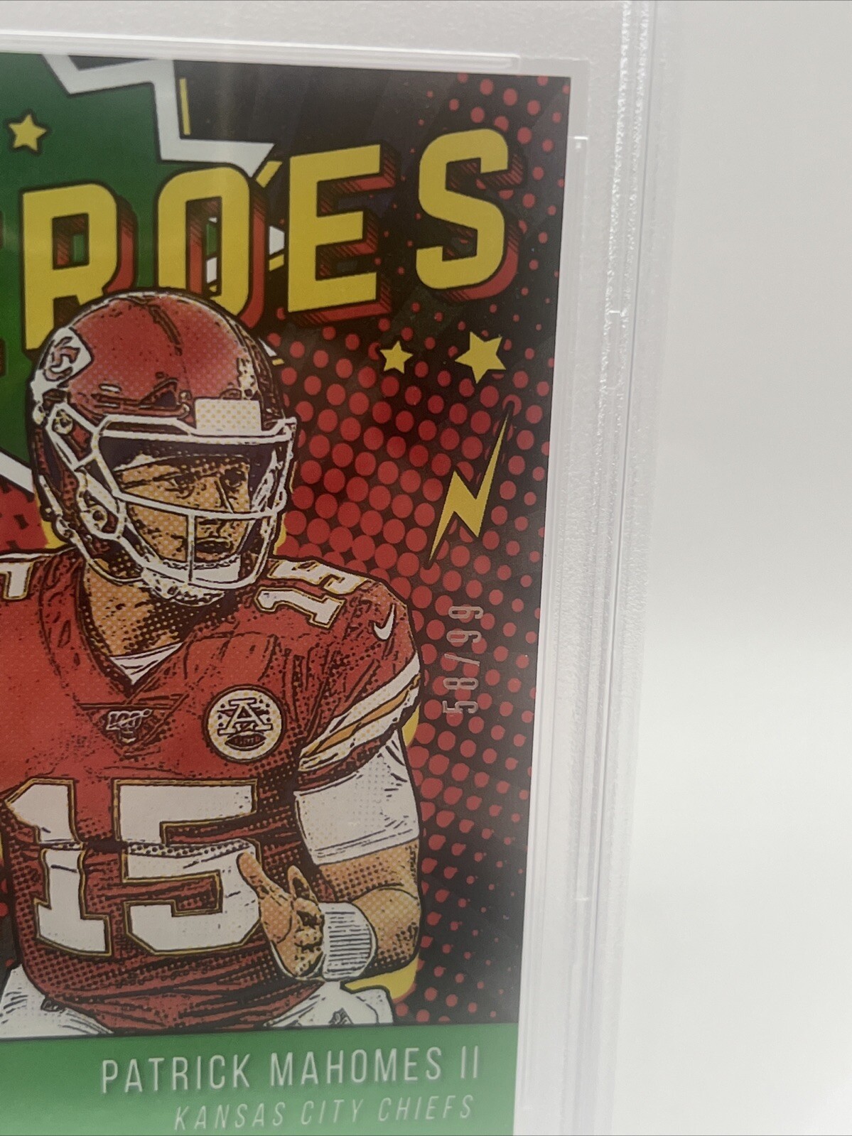 2020 Panini Prestige HEROES Green Insert PATRICK MAHOMES PSA 9 MINT #HEPM 58/99 view 3