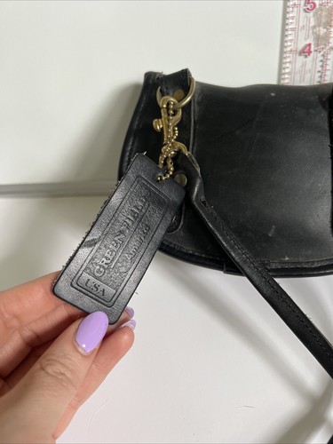 Borsa a tracolla vintage Green Field Turn Lock da città in pelle nera oro USA borsa a tracolla - Foto 5 di 9