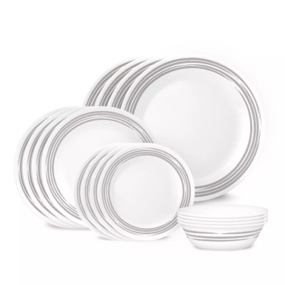 New Corelle Brushed Silver 16-Piece Dinnerware Set 1145807 Service for 4