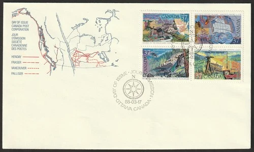 Canada #1202a, Exploration of Canada-3, Type A, First Day Cover, FDC 1988