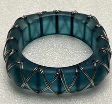 Vintage Frosted Blue Wire Wrapped Acrylic Squ...