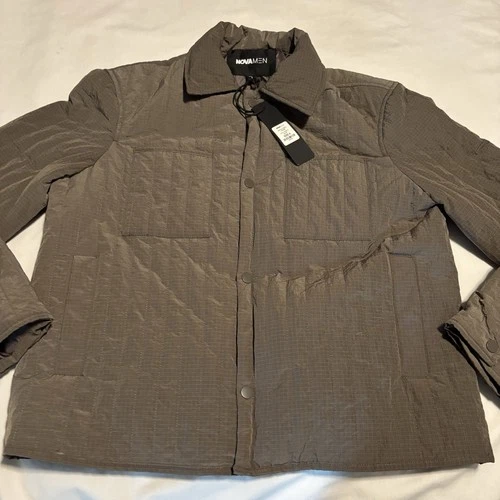NovaMen Small Warren Nylon Jacket Brown Jacket Front Button Closure - product listing photo