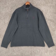 Vintage Polo Ralph Lauren Sweater Mens Medium Gray 1/4 Quarter Zip Pullover USA