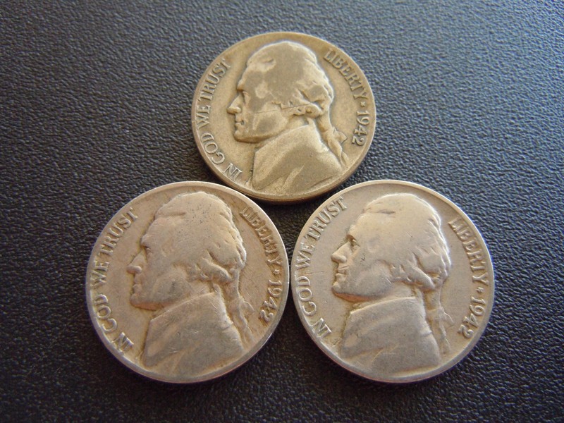 1942 P Jefferson Nickels- 3 Coins #17