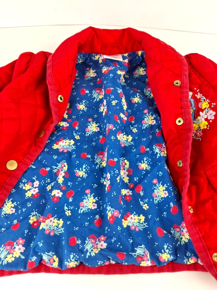 Disney Snow White Winter Red Quilted Floral Jacket Girls Size 4 - Image 3 of 4