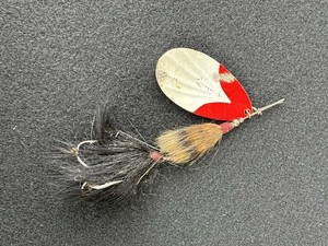 Vintage Pre-owned Black Bucktail w/Red-White Spinner Fishing Lure (Approx 5")