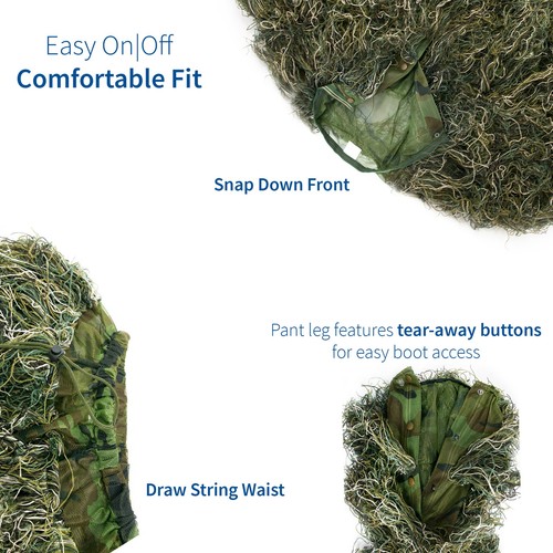 New Ghillie Suit M/L Camo Woodland Camouflage Forest Hunting 3D 4-Piece + Bag - Picture 3 of 10