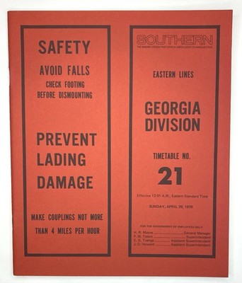 SOUTHERN RAILWAY Georgia DIVISION Employee Timetable 21 April 1979 Eastern Lines
