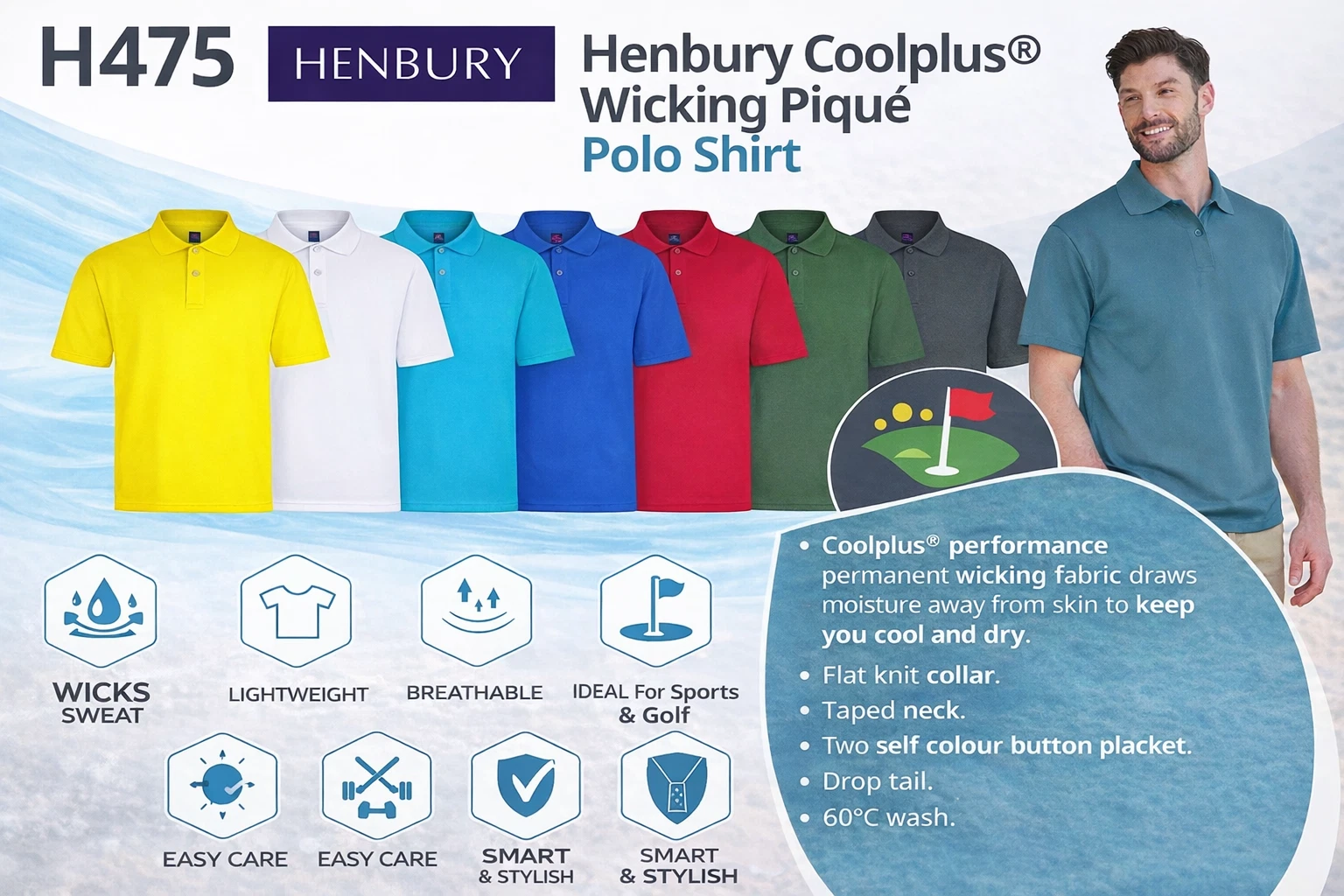 H475 Henbury Wicking Piqué Polo Shirt – Golf & Performance Sportswear