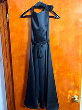 WHBM Vintage Women's Black Solid Halter Dress Sleeveless Belted Long Size 12 