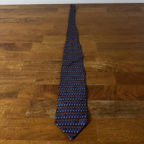Fox & Chave Tie 100% Silk Blue White Orange Men's Necktie