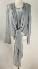 Cami NYC Blue Silk 2 Pc Set Size 10 Sleeveless Top & Tie Front Cardi Jacket