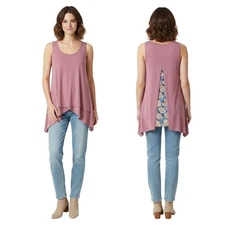 Matilda Jane Pink Floral Back Split Tunic Tank Top M Whimsical Casual Playful