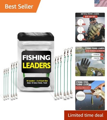 15-Piece Steel Fishing Leaders with Swivels - Ideal for Carp, Pike, & Catfish