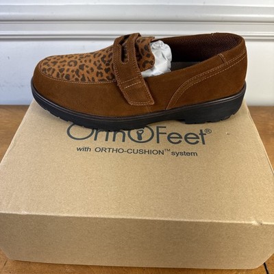 Orthofeet Womens Loafer Shelly Cinnamon Leopard Size 12 X-Wide 2E New In Box