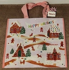 TJ MAXX- Cute Christmas Gingerbread Village-Large Reusable Shopping Tote Eco Bag