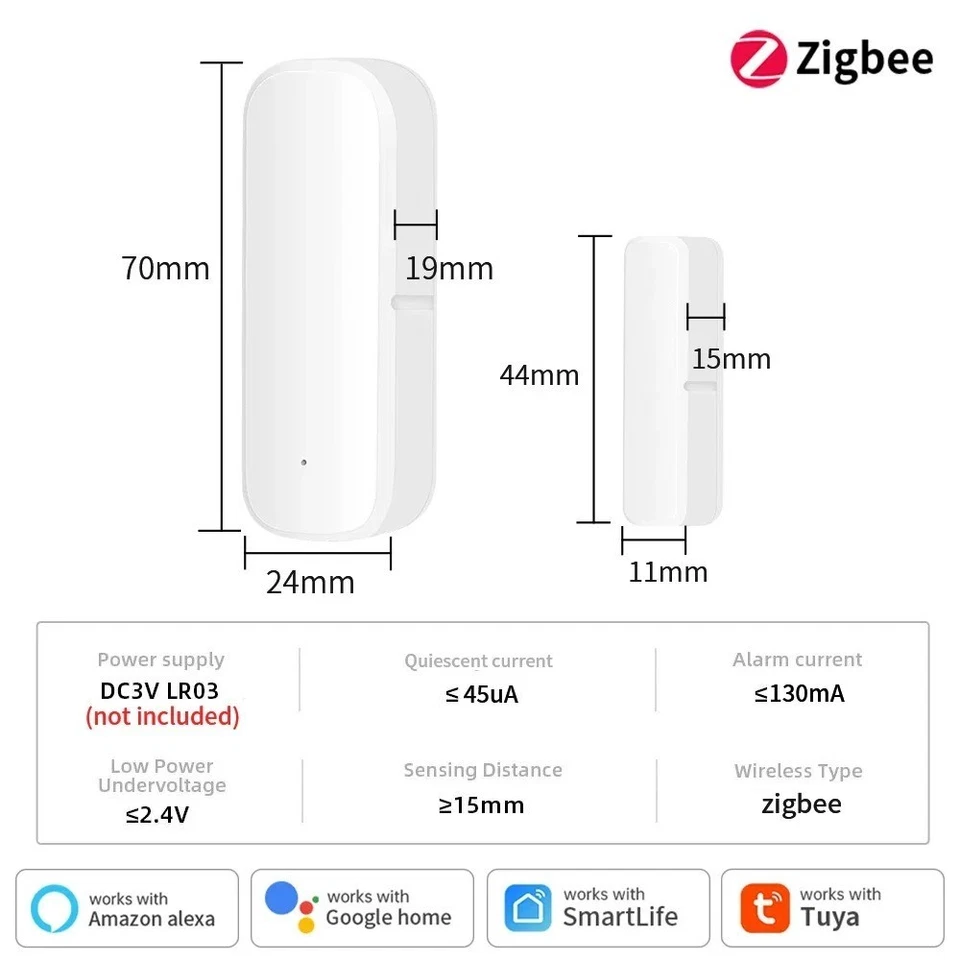 Tuya Door Window Sensor Wifi/Zigbee, Open Close Detector Home Security Alarm Sys - Image 2 of 4