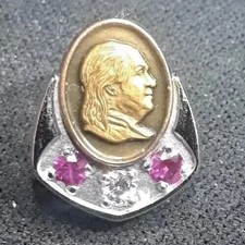 Very Rare Vintage Ben Franklin cTo 10K gold & Gem Diamond & Ruby Tie Tac/Pin