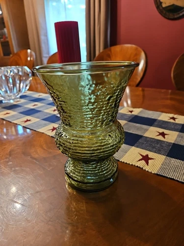 Vintage Anchor Hocking Soreno Olive Green Flared Vase 8"