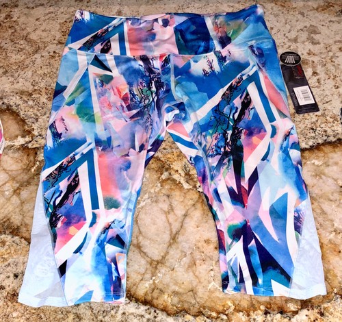 STUDIO by CAPEZIO Claire Blue White Pink Print Capri Legging NEW Womens Sz M L