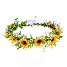 Sunflower Daisy Floral Crown Headband Wreath Bridal Hair Accessories for Women G