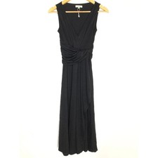 Max Studio Dress Sleeveless Surplice V-Neck Draped Faux Wrap Midi Black NWOT XS