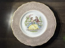 Vintage Artibus Portugal Porcelain Plate Watteau Courting Scene Gold Trim 10.5”