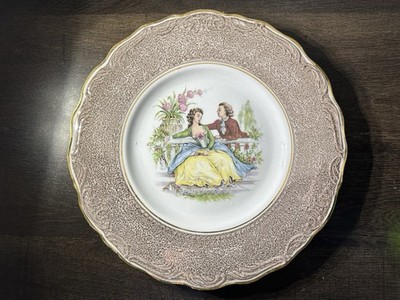 Vintage Artibus Portugal Porcelain Plate Watteau Courting Scene Gold Trim 10.5 