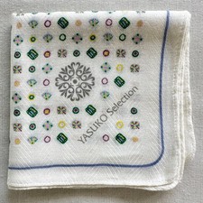 VTG Handkerchief White Fabric Woven Herringbone Print Geometric Symbol Hanky 18"