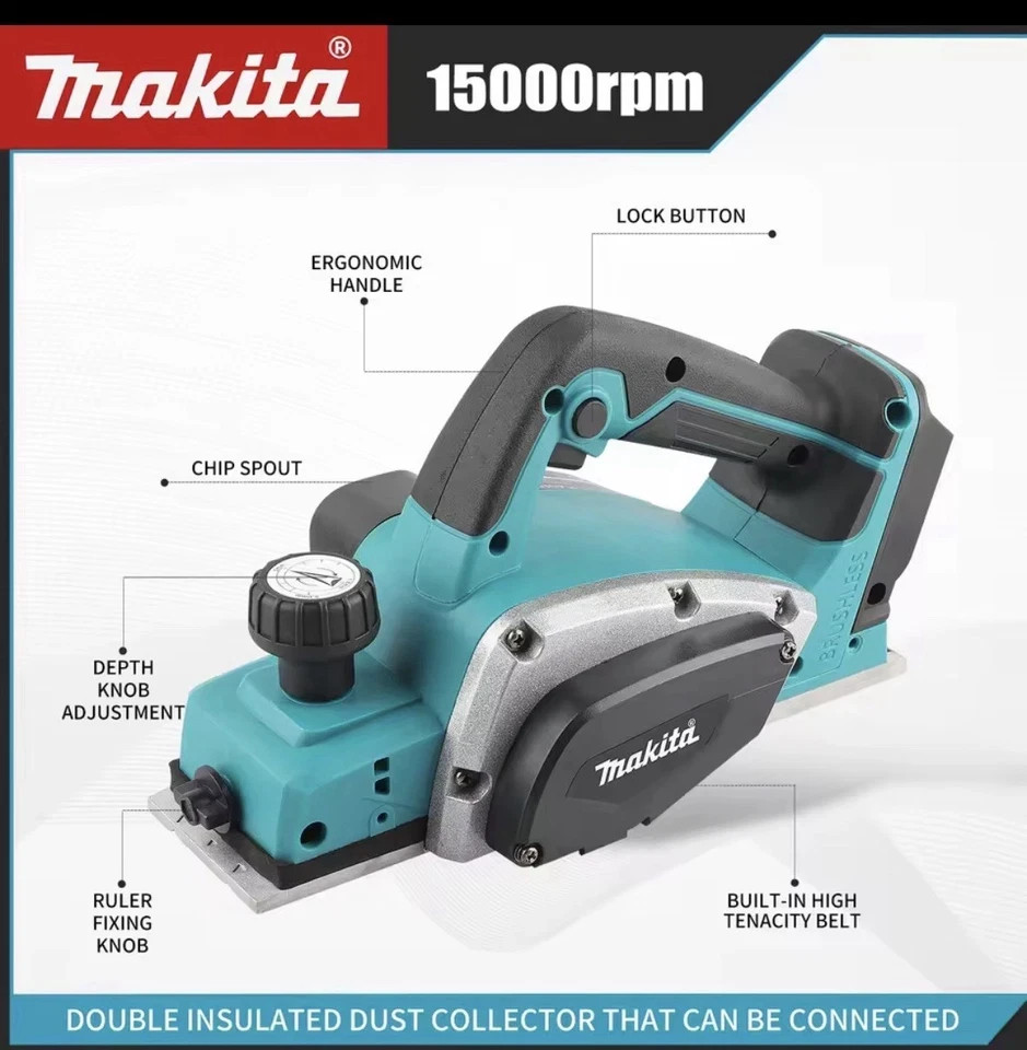Makita KP001GZ 82X4mm 40V Brushless 15.000Rpm Electric Wood Planer Body Only NEW