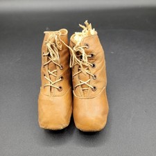 Vintage Soft Leather Baby Shoes   Tan Lace-Up Boots   1920s  1940s   4  Length