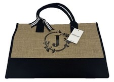 TOPDesign Jute Canvas Tote Bag Letter J Initial Monogram NWT Personalized Gift