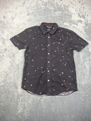 Roark Revival Shirt Mens Medium Black Short Sleeve Button Up Cotton Micro Print