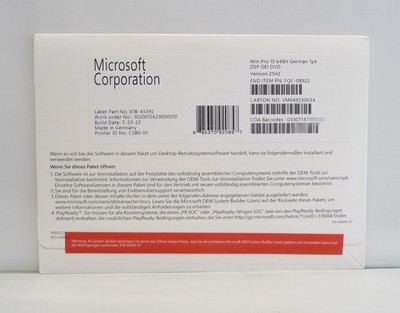 Microsoft Windows 10 Professional - 64Bit - mit DVD - SB/OEM - Deutsch -Pro-NEU-
