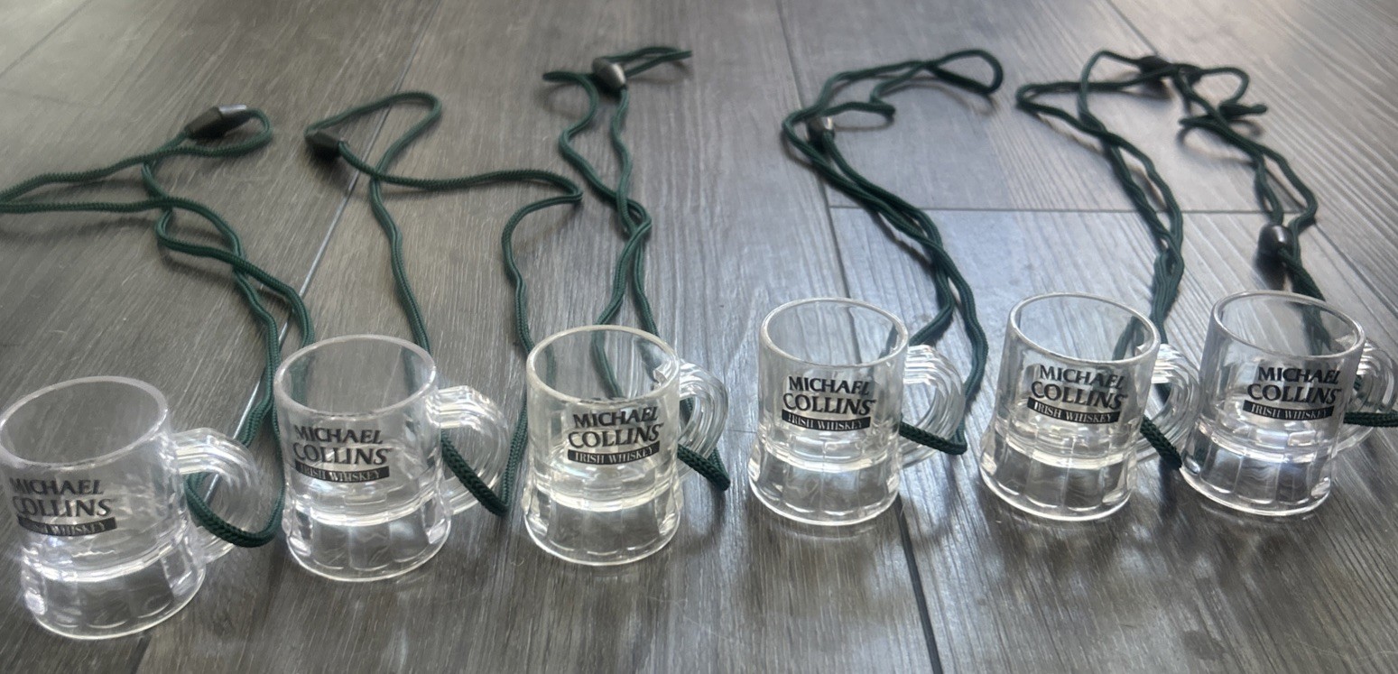 Michael Collins Irish Whiskey Shot Glass Necklace Plastic Promo Party Bachelor