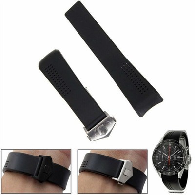 22mm schwarzes Silikon Kautschuk band für TagHeuer Carrera mit Schnalle Neu DE