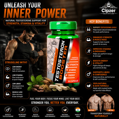 Cipzer Testosterone Booster 30 Capsule | Boost Testosterone Level & Muscle Power