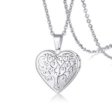 Delicate Floral Oval Heart Locket Pendant Necklaces for Women,Stainless Steel Ph