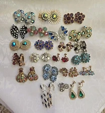 Huge Vtg Colorful Rhinestone Earring Lot 23 Prs