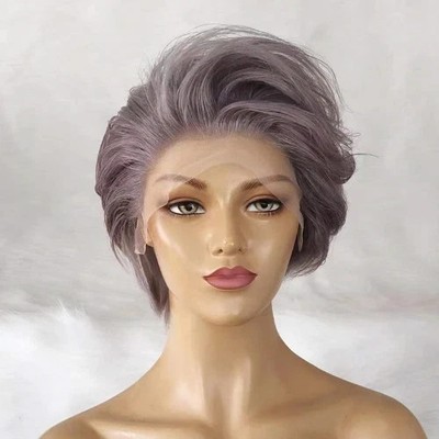 Grey Pixie Cut Wigs 100% Human Hair 13x4 Lace Front Wigs Short Bob Straight Hair