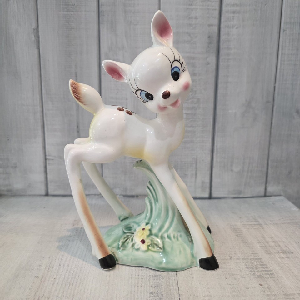 A rare long-legged ceramic fawn from Japan with that dreamy mid-century Bambi aesthetic — a genuine shelf trophy for MCM lovers.