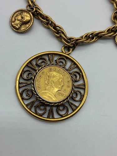 vintage late 50s/60s Coro coin charm bracelet gold tone - Picture 2 of 8