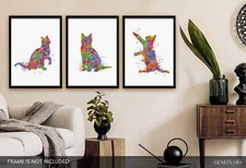Cat Watercolor Art Print - Set of 3 Prints - Cat Portrait  - Cat Wall Art