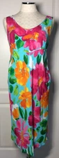 JAMS WORLD Floral Blue Pink Orange Green Hawaii Sleeveless Midi Dress Size S