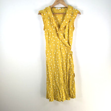 Boden wrap dress womens 8 yellow polka dot sleeveless ruffle Vneck 107673