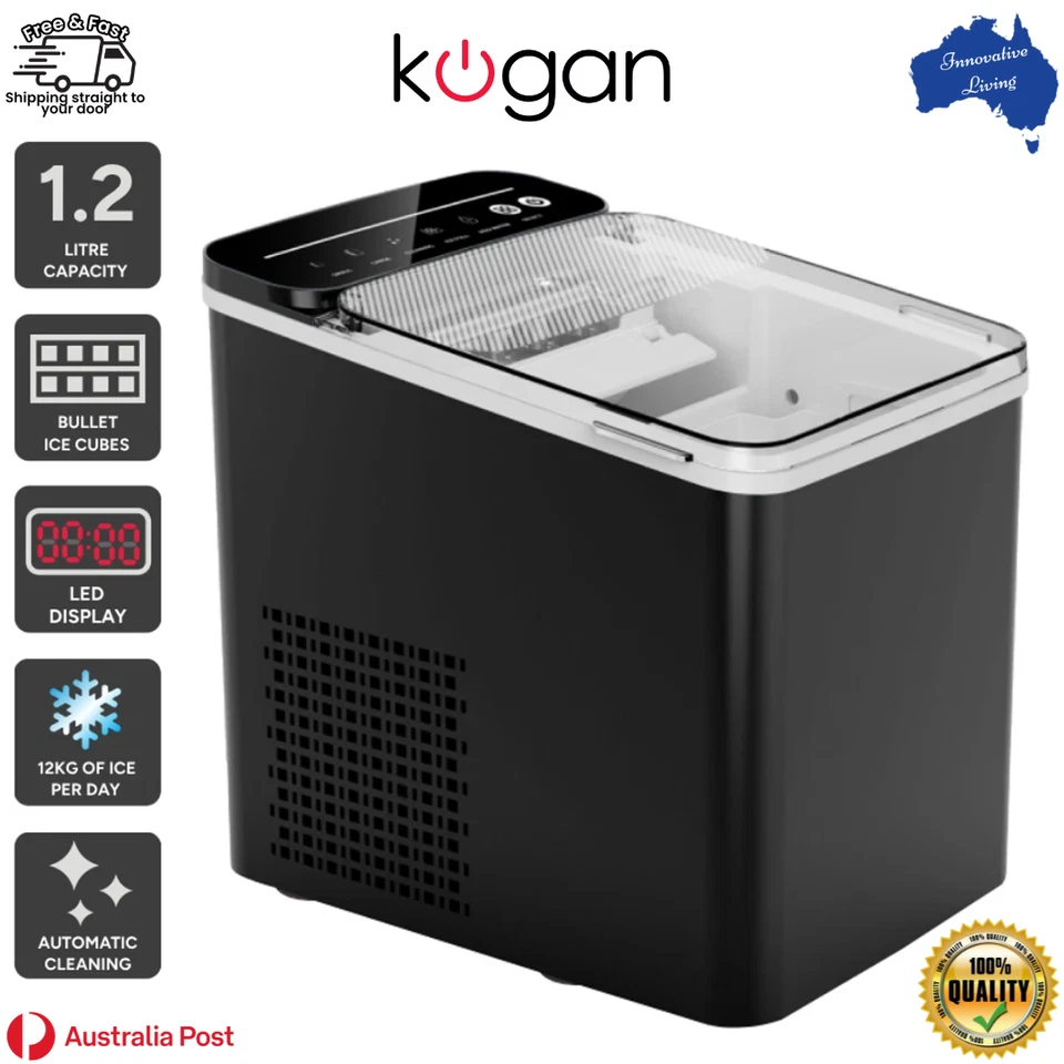 Kogan 12kg Ice Cube Maker Self-Cleaning Black Auto Ice Makers Machine Portable