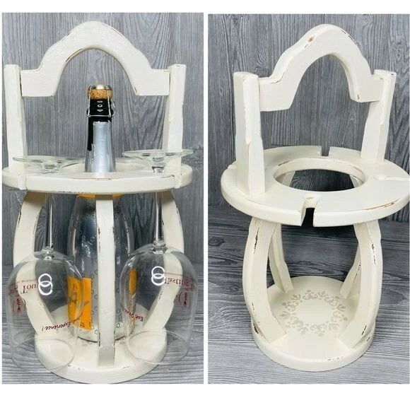 Botella de vino de madera envejecida hecha a mano y portavasos de vino / soporte pintado Foto 2 de 4