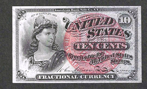 FRACTIONAL 10 CENTS 4TH ISSUE FR 1261 BLUE END ~ SUPER GEM CRISP UNCIRCULATED - Picture 1 of 2