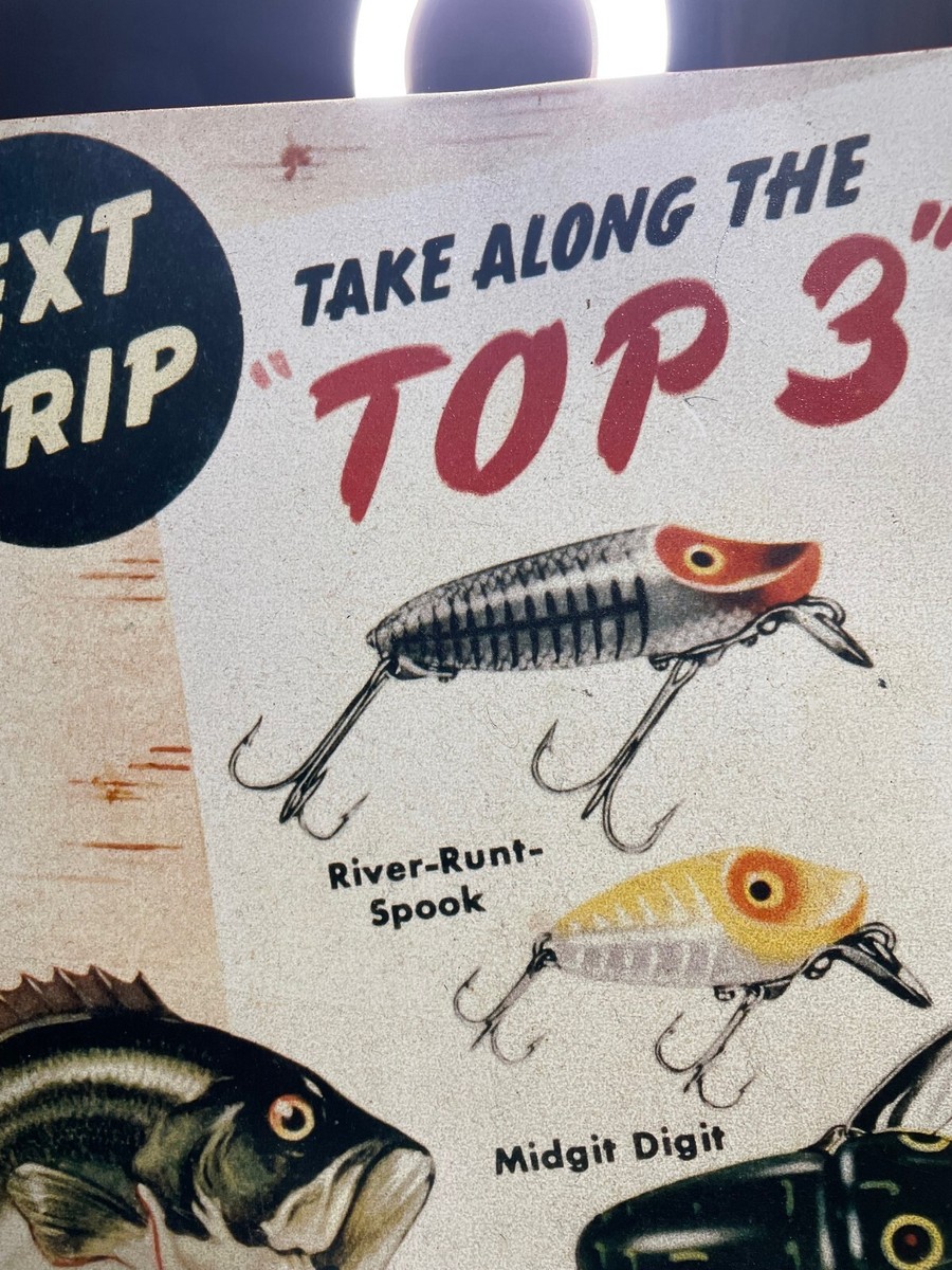 Vintage Heddon Fishing Lures Next Trip “Top 3” Tin Sign USA Vintage Heddon Fishing Lures Next Trip “Top 3” Tin Sign USA